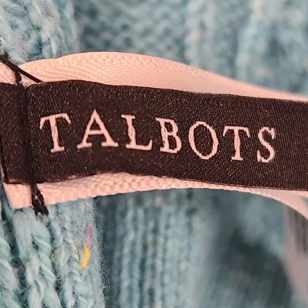 NWT Talbots Turquoise Flecked Cotton Cable Knit Long‎ Sweater Rectangle Scarf OS
